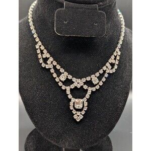 Vintage Silver Tone Rhinestone Choker Necklace